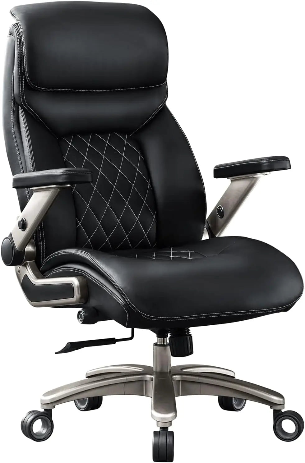 Big and Tall Office Chair with 5D Flip Arms, 600LBS PU Leather Executive Chair, Adjustable Lumbar Support 3'' Double Space Wheel