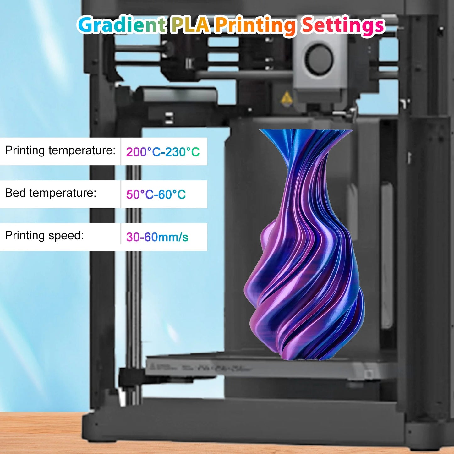 Tricolor Silk PLA 3D Printer Filament, 1.75mm Multicolor 3D Printing Filament, Purple/Sky Blue/Yellow Filament, 250g (0.55lbs)