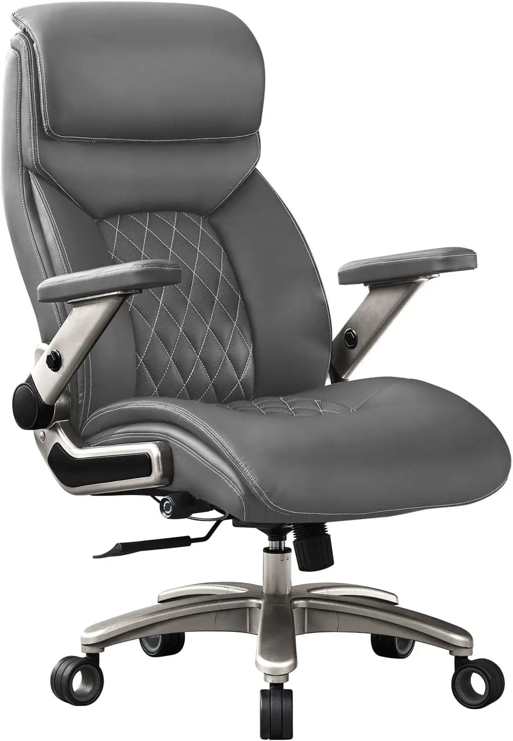 Big and Tall Office Chair with 5D Flip Arms, 600LBS PU Leather Executive Chair, Adjustable Lumbar Support 3'' Double Space Wheel