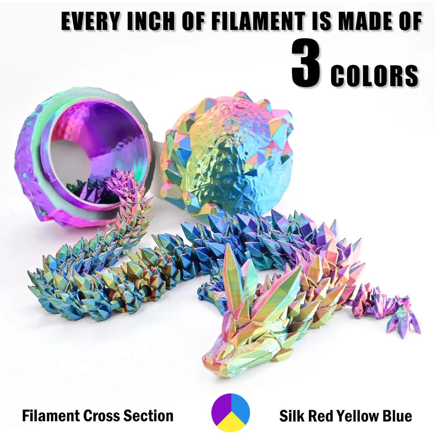 Tricolor Silk PLA 3D Printer Filament, 1.75mm Multicolor 3D Printing Filament, Purple/Sky Blue/Yellow Filament, 250g (0.55lbs)