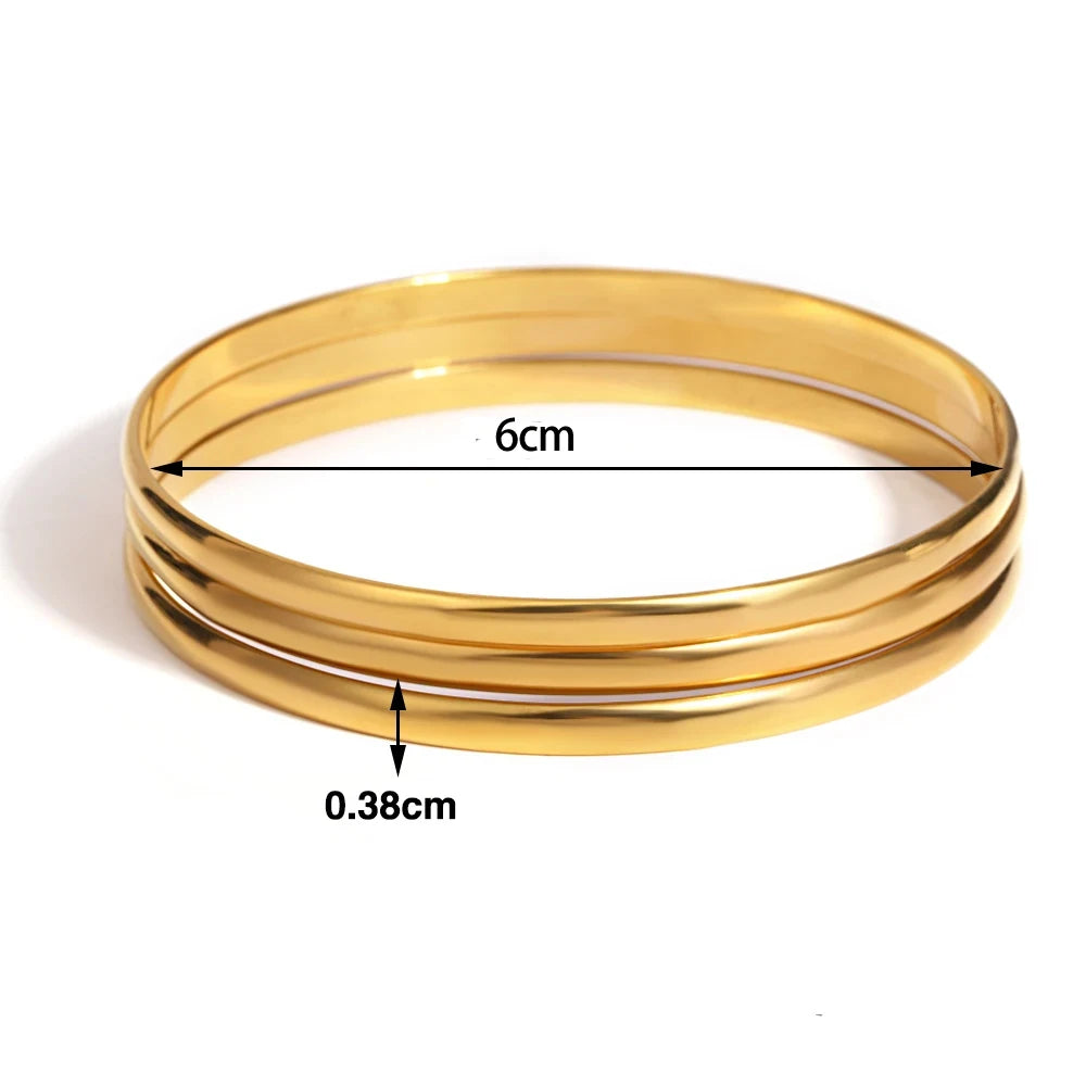 Greatera 3pcs/set 60mm Stainless Steel Smooth Bracelets Bangles for Women Gold Plated Stackable Bracelet Waterproof Jewelry