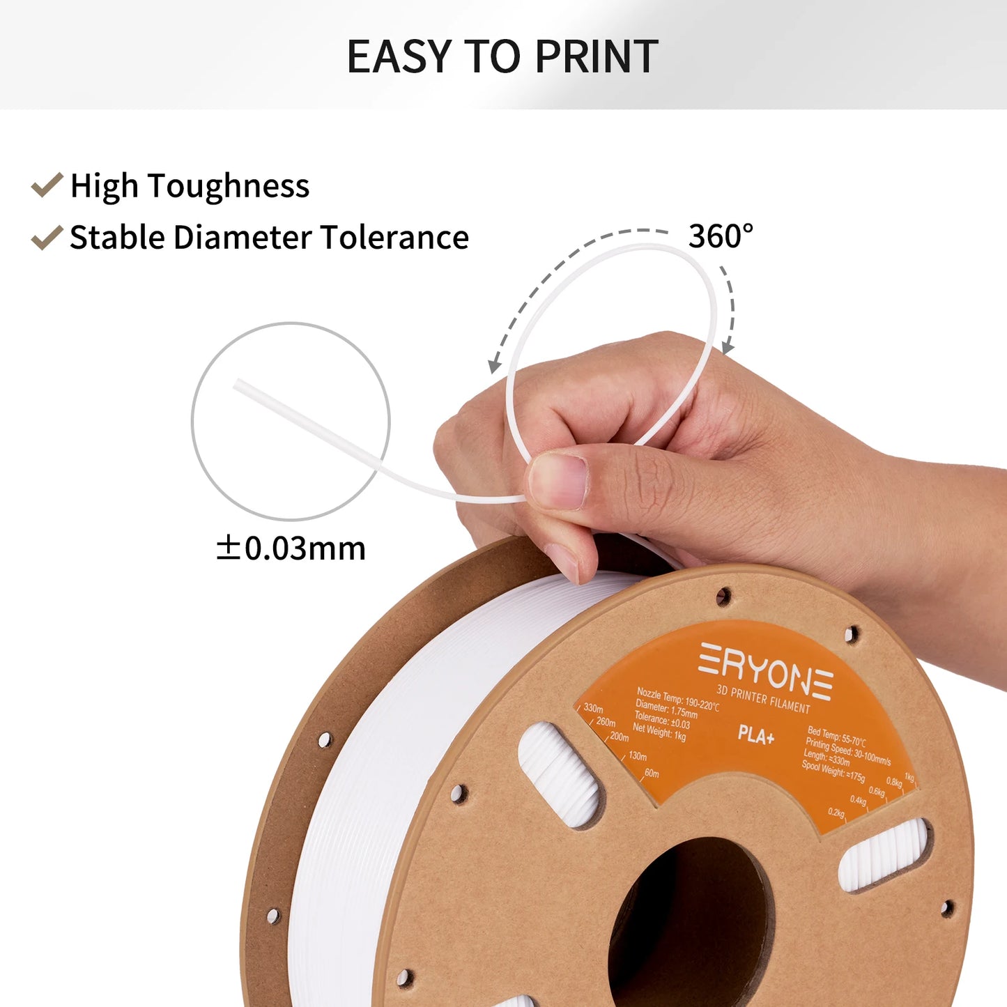 ERYONE PLA Plus Filament 1kg (2.2lbs) 1.75mm 3D Printer Filament PLA Plus +-0.03mm