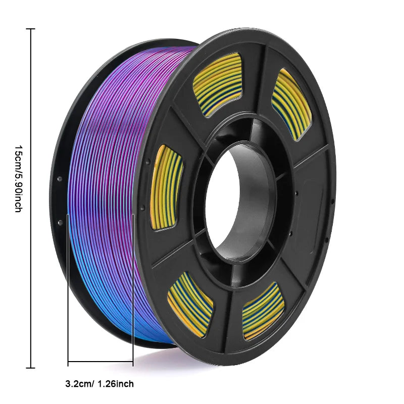 Tricolor Silk PLA 3D Printer Filament, 1.75mm Multicolor 3D Printing Filament, Purple/Sky Blue/Yellow Filament, 250g (0.55lbs)