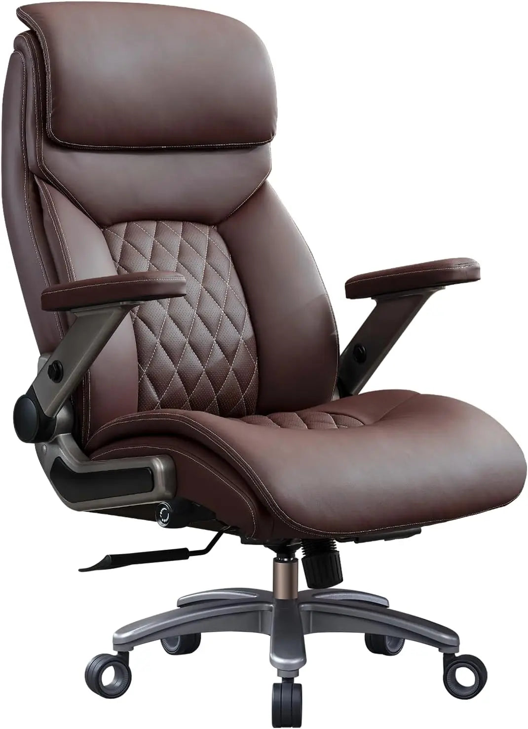 Big and Tall Office Chair with 5D Flip Arms, 600LBS PU Leather Executive Chair, Adjustable Lumbar Support 3'' Double Space Wheel