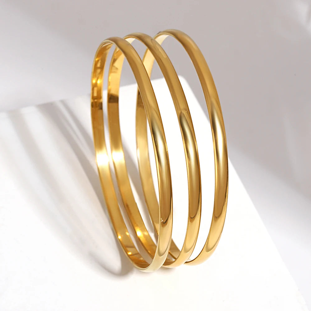 Greatera 3pcs/set 60mm Stainless Steel Smooth Bracelets Bangles for Women Gold Plated Stackable Bracelet Waterproof Jewelry
