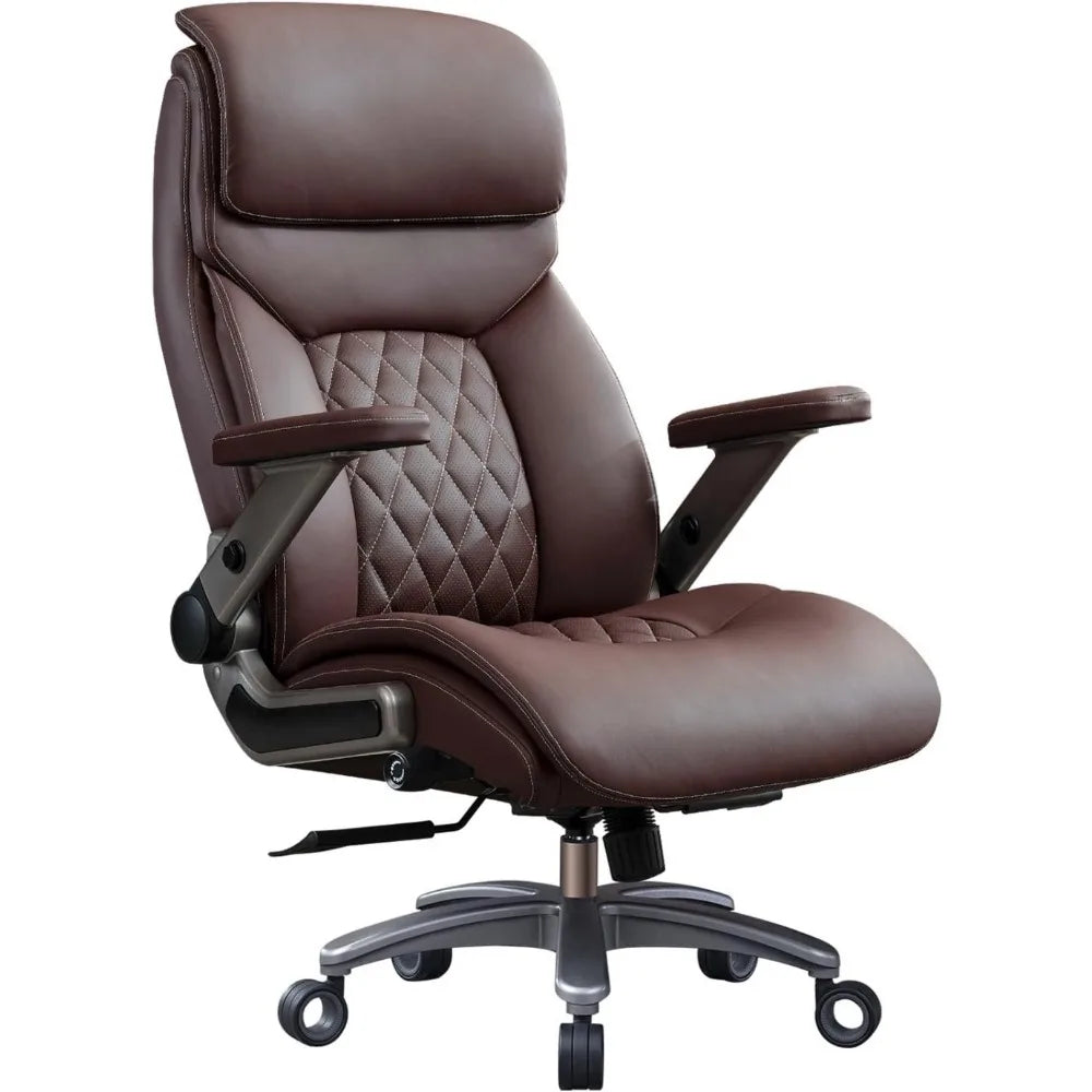 Big and Tall Office Chair with 5D Flip Arms, 600LBS PU Leather Executive Chair, Adjustable Lumbar Support 3'' Double Space Wheel