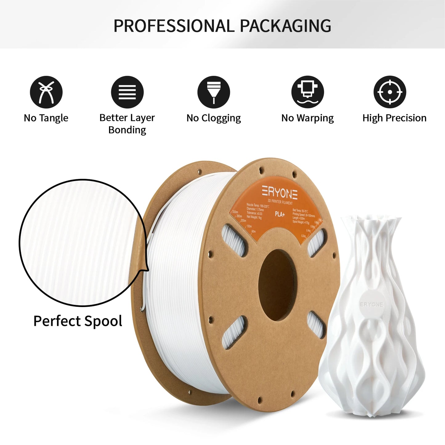 ERYONE PLA Plus Filament 1kg (2.2lbs) 1.75mm 3D Printer Filament PLA Plus +-0.03mm