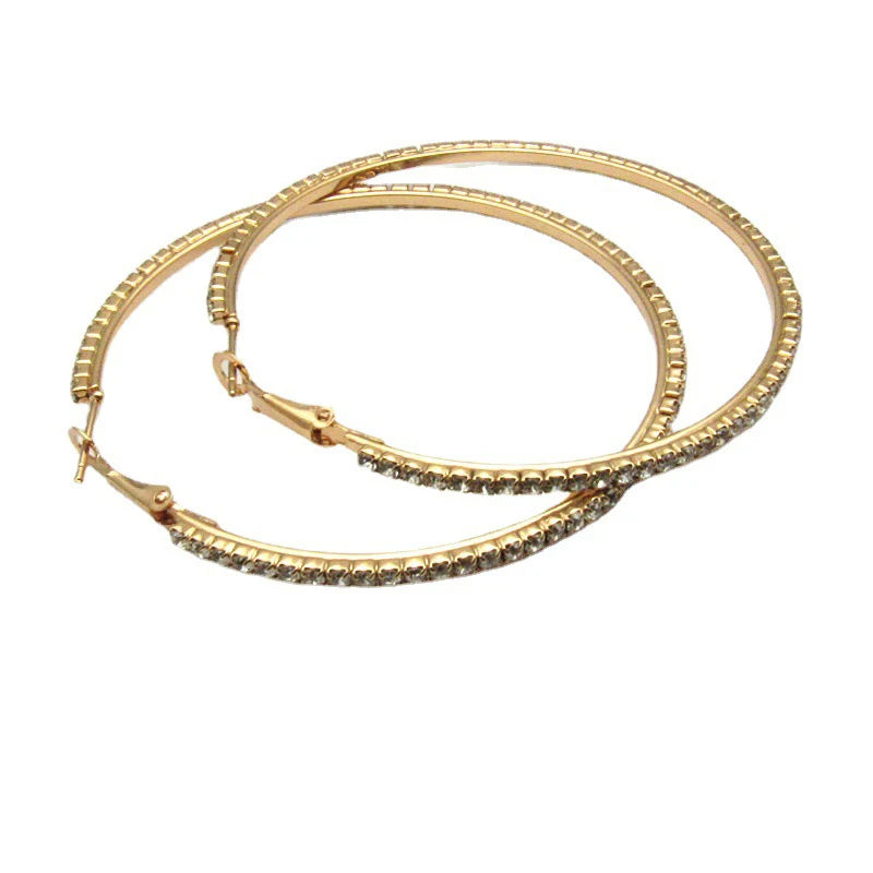 30-80mm Big Hoop Earrings For Women Girls Circle Crystal Rhinestone Earrings Black Gold Silver Color Round Earrings Gift